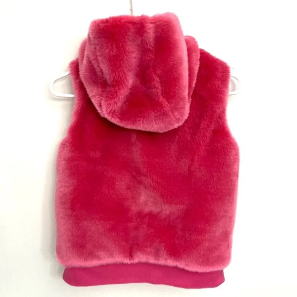 Gymboree Fuzzy Pink Hooded‎ Vest Girls 10-12 Pockets Reversible